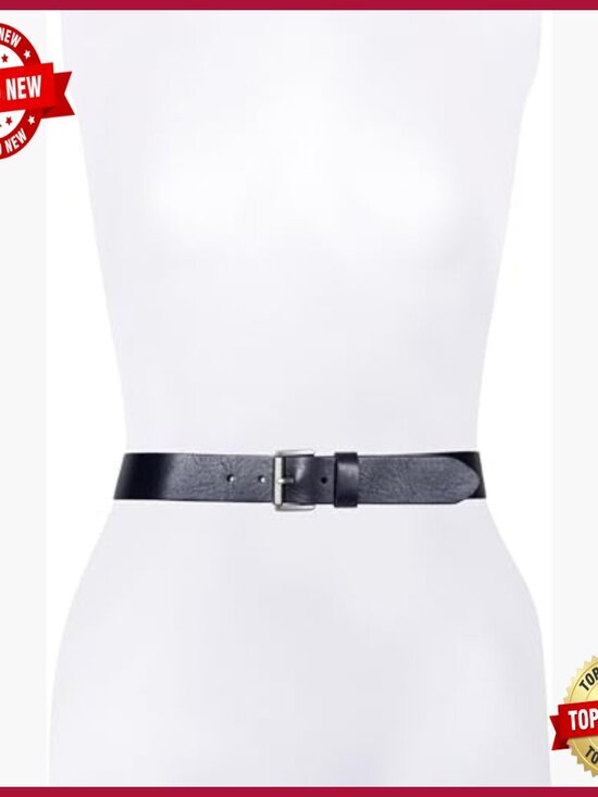 Studded Leather Belt with Roller Buckle, Adjustable